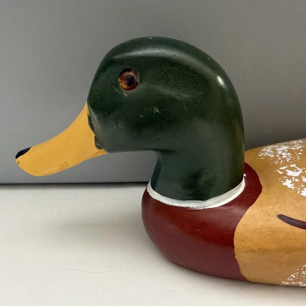 Vintage Carved large Wooden Mallard Duck Decoy Decorative Hand Painted 14